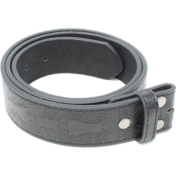 BC Belts Leather Belt Strap with Tooled Floral Leaf Embossed Pattern 1.5" Wide